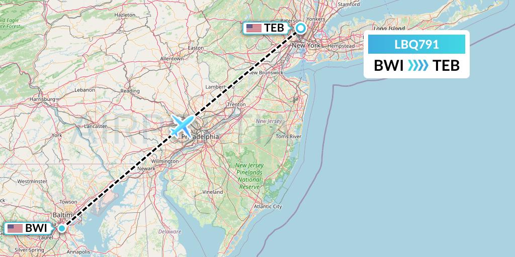 LBQ791 Quest Diagnostics Flight Map: Baltimore to Teterboro