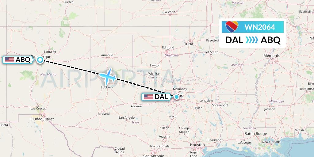 WN2064 Southwest Airlines Flight Map: Dallas to Albuquerque