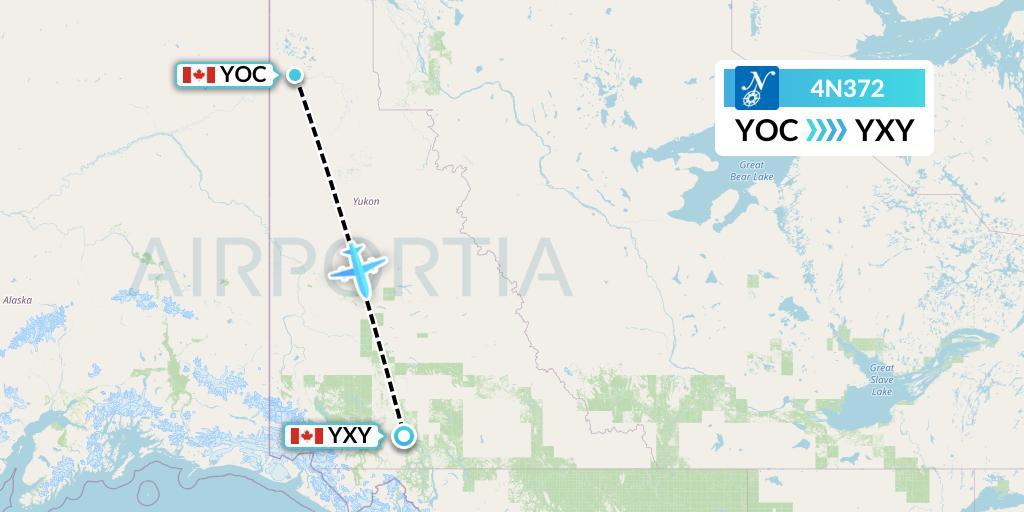 4N372 Air North Flight Map: Old Crow to Whitehorse