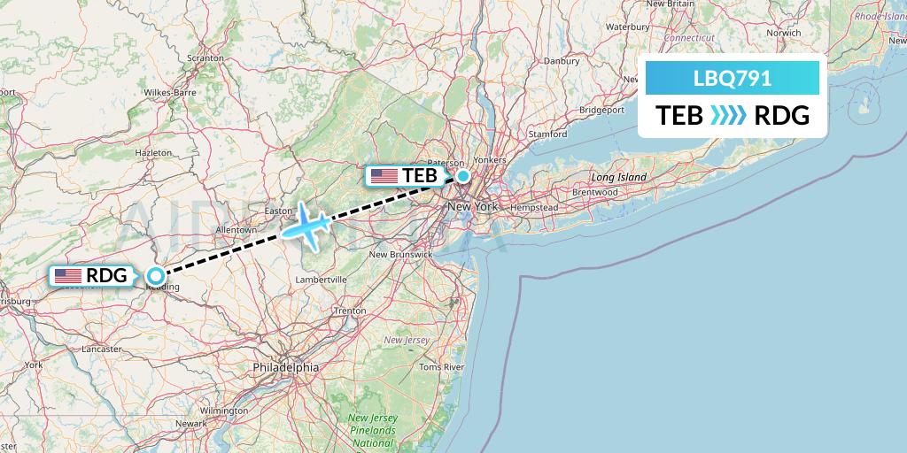 LBQ791 Quest Diagnostics Flight Map: Teterboro to Reading