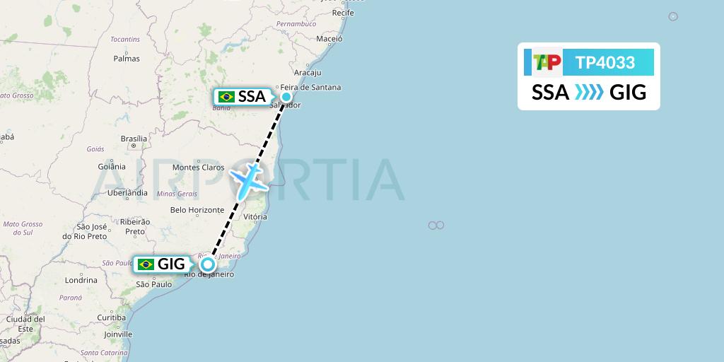 TP4033 TAP Portugal Flight Map: Salvador to Rio de Janeiro