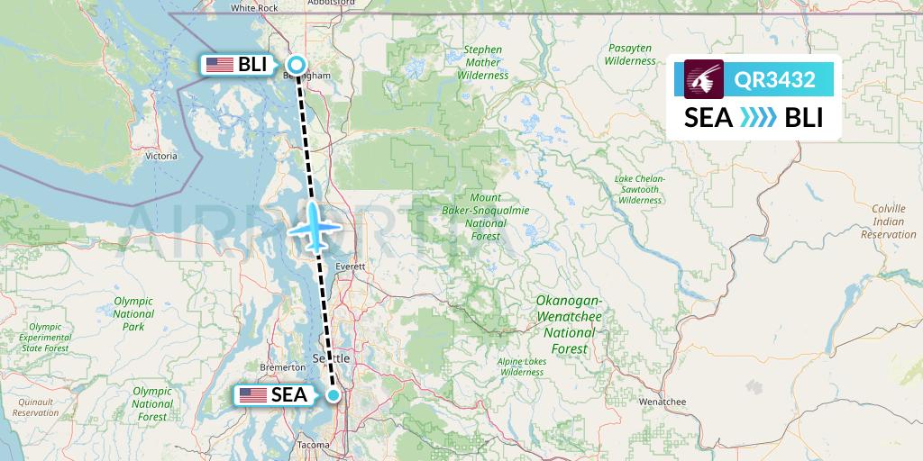 QR3432 Qatar Airways Flight Map: Seattle to Bellingham