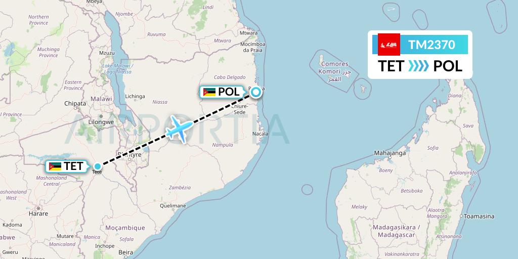TM2370 LAM Mozambique Airlines Flight Map: Tete to Pemba
