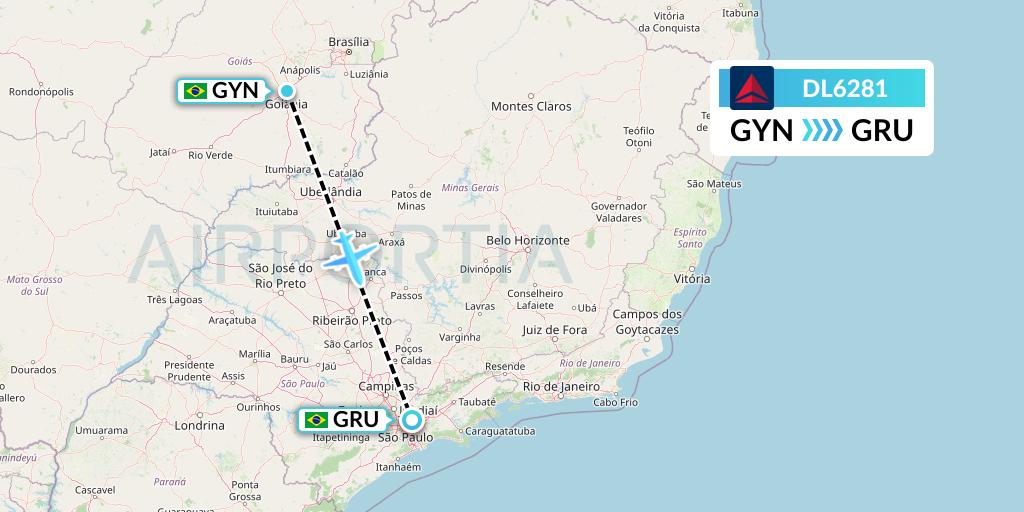 DL6281 Delta Air Lines Flight Map: Goiania to Sao Paulo