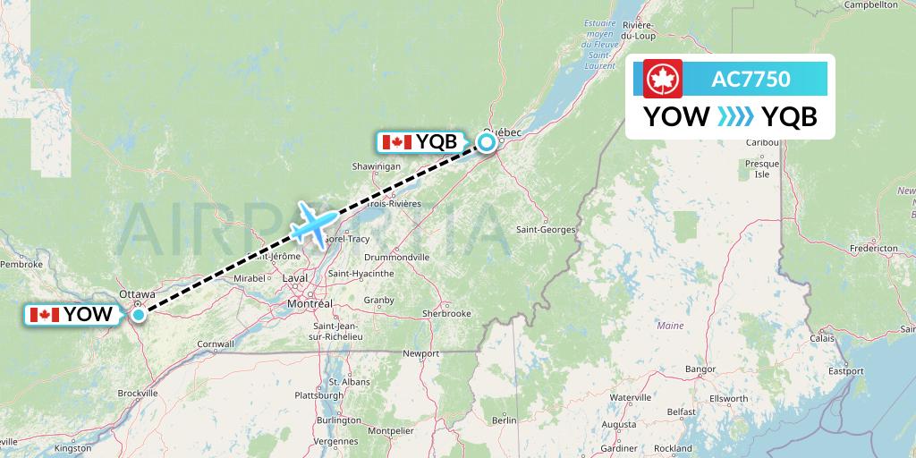 AC7750 Air Canada Flight Map: Ottawa to Quebec