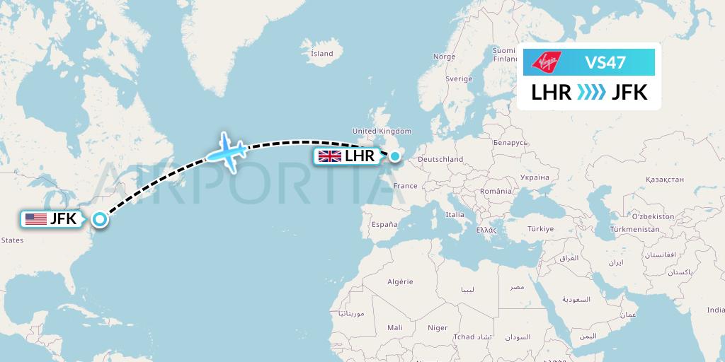 VS47 Virgin Atlantic Airways Flight Map: London to New York