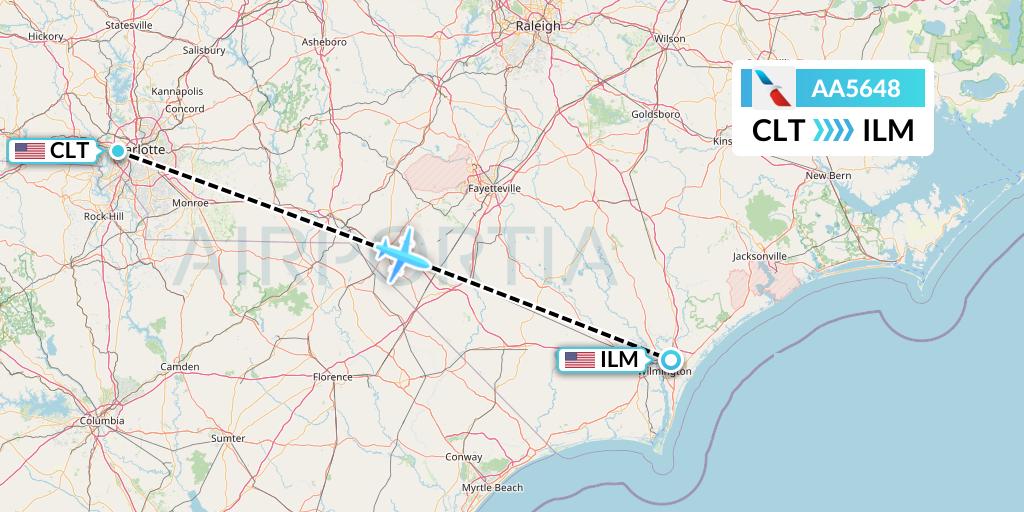 AA5648 American Airlines Flight Map: Charlotte to Wilmington