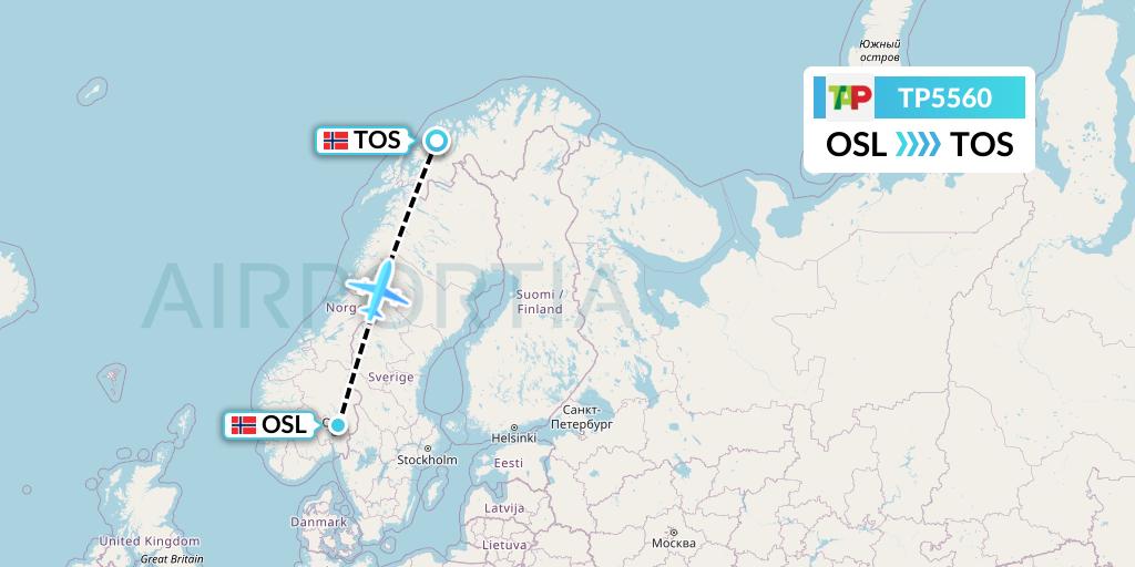 TP5560 TAP Portugal Flight Map: Oslo to Tromso