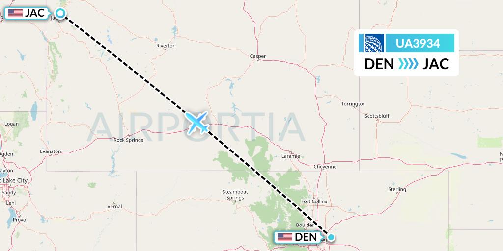 UA3934 United Airlines Flight Map: Denver to Jackson