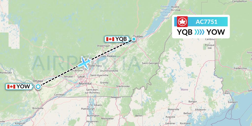 AC7751 Air Canada Flight Map: Quebec to Ottawa