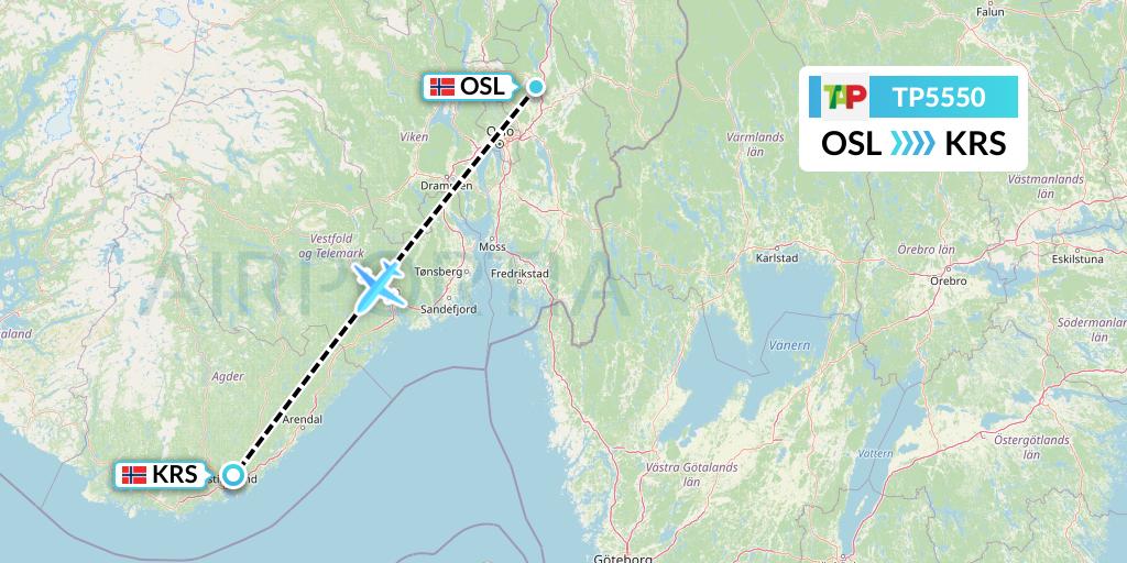 TP5550 TAP Portugal Flight Map: Oslo to Kristiansand