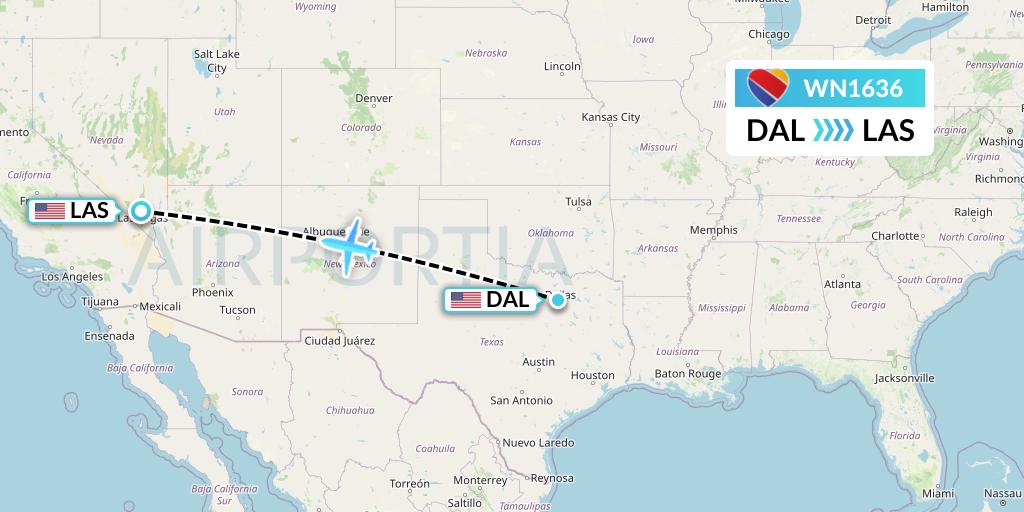 WN1636 Southwest Airlines Flight Map: Dallas to Las Vegas