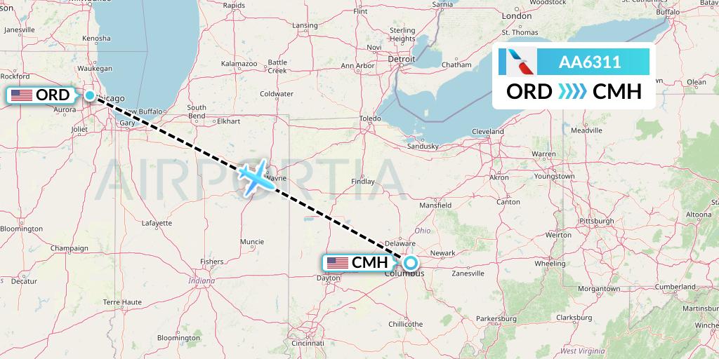 AA6311 American Airlines Flight Map: Chicago to Columbus