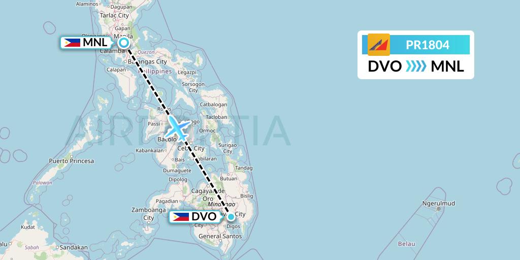 PR1804 Philippine Airlines Flight Map: Davao City to Manila