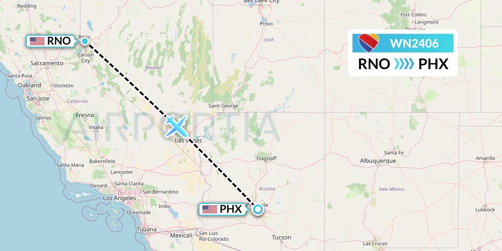 WN2406 Southwest Airlines Flight Map: Reno to Phoenix