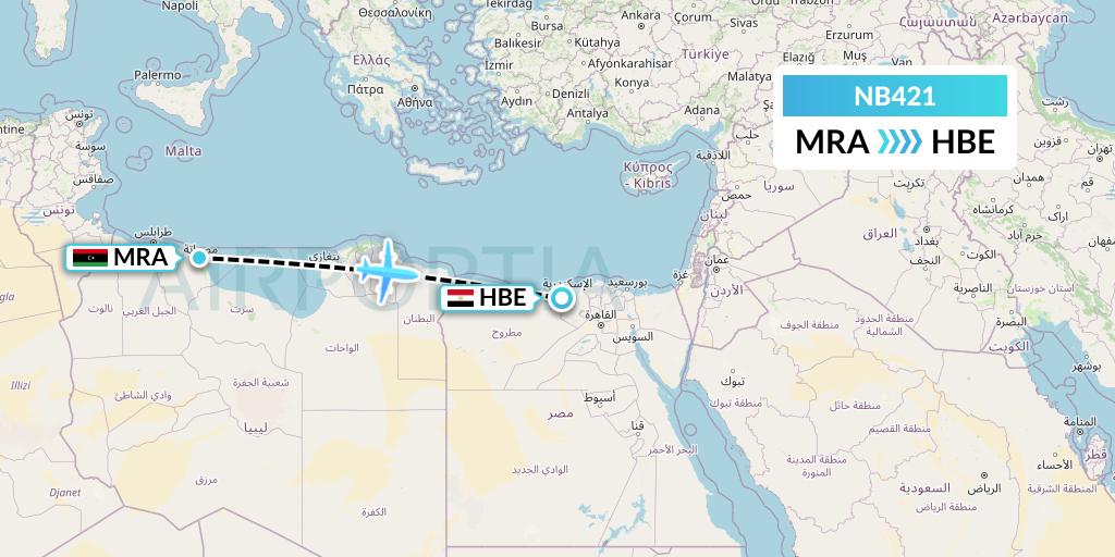 NB421 Berniq Airways Flight Map: Misrata to Alexandria
