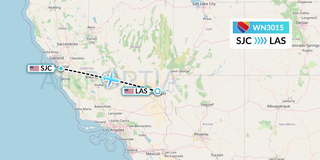 WN3015 Southwest Airlines Flight Map: San Jose to Las Vegas