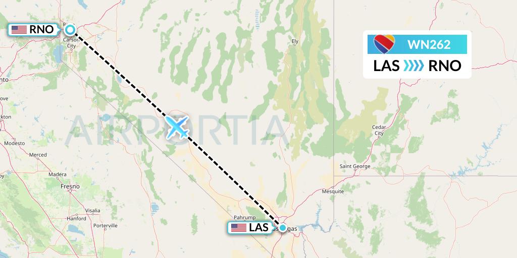 WN262 Southwest Airlines Flight Map: Las Vegas to Reno