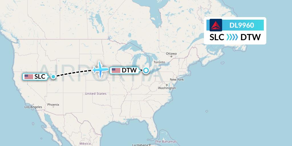 DL9960 Delta Air Lines Flight Map: Salt Lake City to Detroit