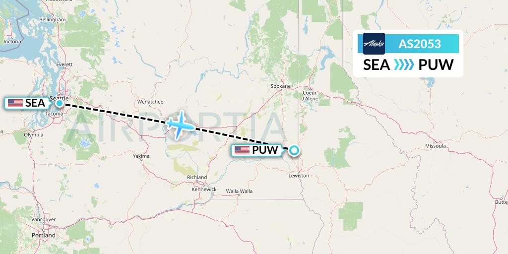 AS2053 Alaska Airlines Flight Map: Seattle to Pullman