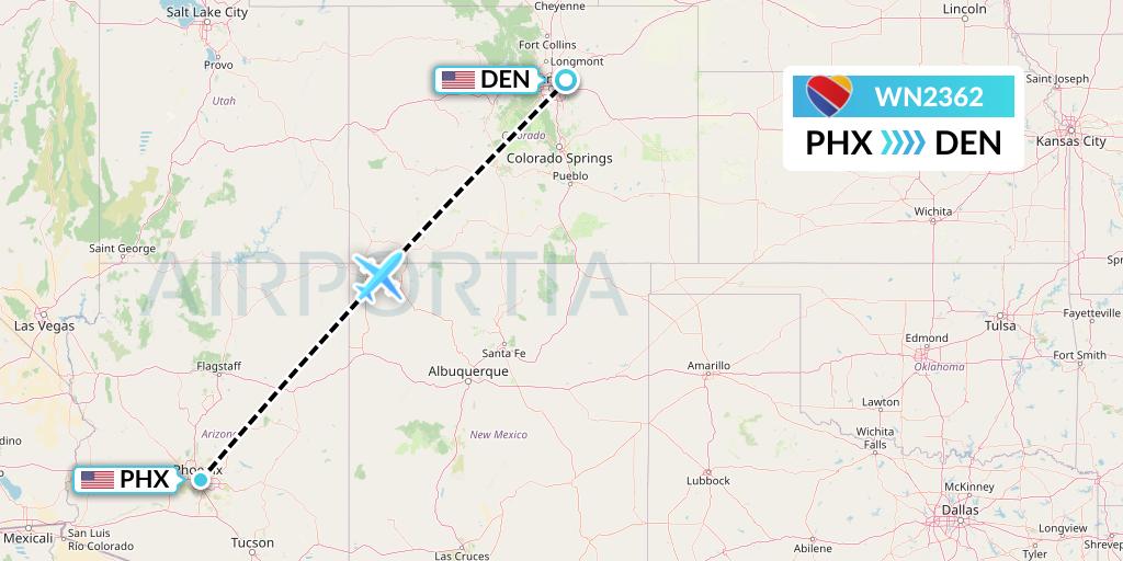 WN2362 Southwest Airlines Flight Map: Phoenix to Denver