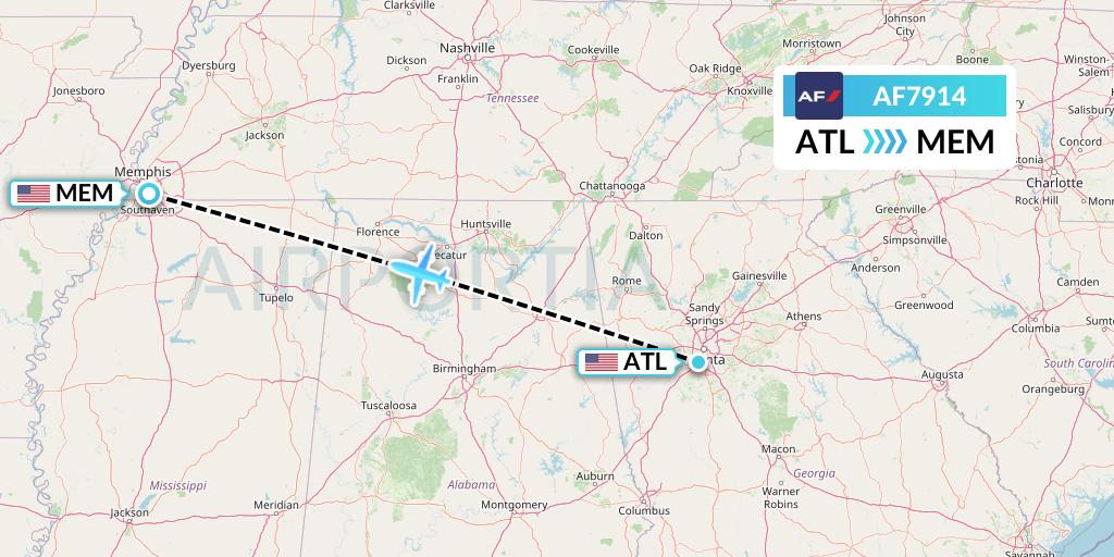 AF7914 Air France Flight Map: Atlanta to Memphis