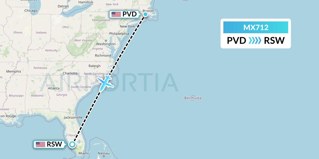 MX712 Breeze Airways Flight Map: Providence to Fort Myers