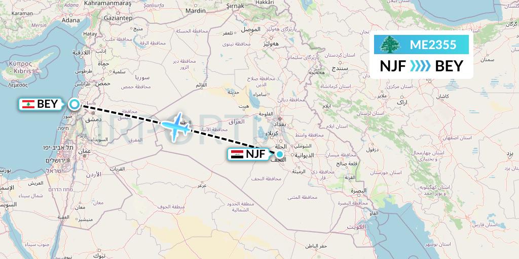 ME2355 MEA Flight Map: Najaf to Beirut