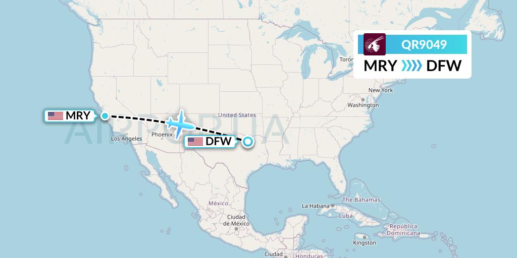 QR9049 Qatar Airways Flight Map: Monterey to Dallas