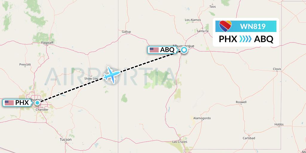 WN819 Southwest Airlines Flight Map: Phoenix to Albuquerque