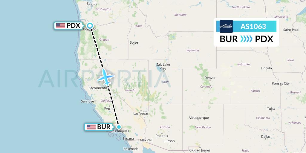 AS1063 Alaska Airlines Flight Map: Burbank to Portland