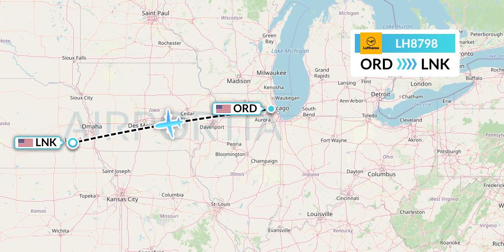 LH8798 Lufthansa Flight Map: Chicago to Lincoln