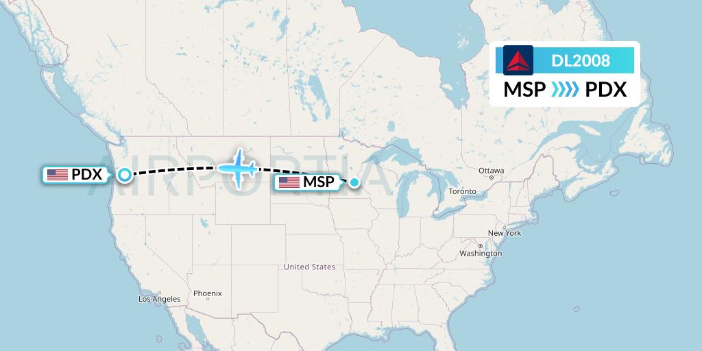 DL2008 Delta Air Lines Flight Map: Minneapolis to Portland