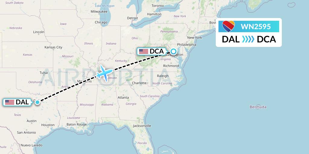 WN2595 Southwest Airlines Flight Map: Dallas to Washington