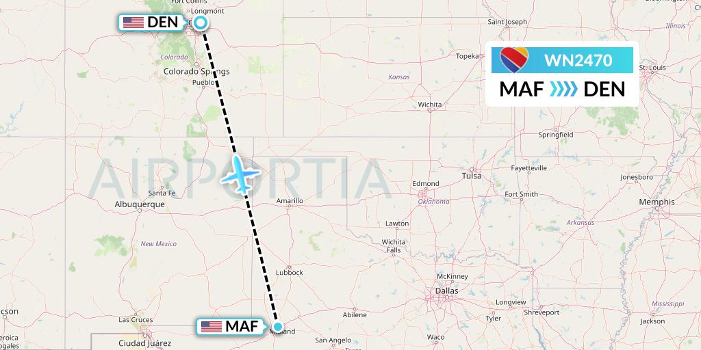WN2470 Southwest Airlines Flight Map: Midland to Denver