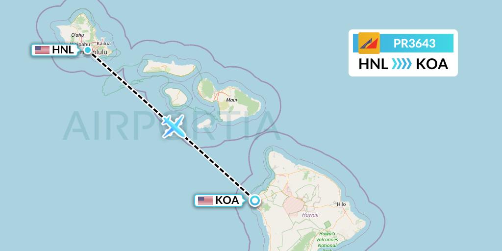 PR3643 Philippine Airlines Flight Map: Honolulu to Kailua-Kona