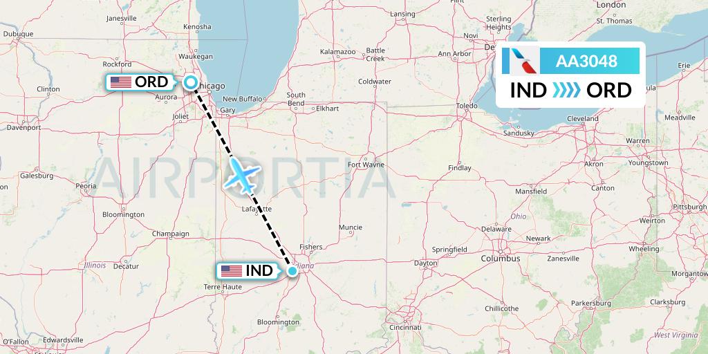 AA3048 American Airlines Flight Map: Indianapolis to Chicago