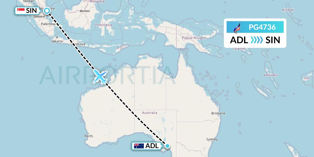 PG4736 Bangkok Airways Flight Map: Adelaide to Singapore