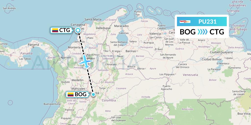 PU231 Plus Ultra Flight Map: Bogota to Cartagena