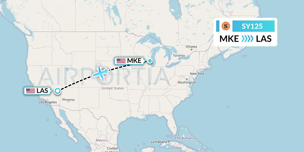 SY125 Sun Country Airlines Flight Map: Milwaukee to Las Vegas