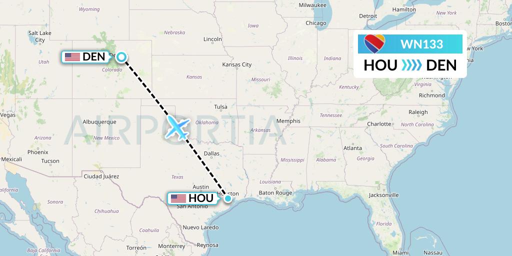 WN133 Southwest Airlines Flight Map: Houston to Denver