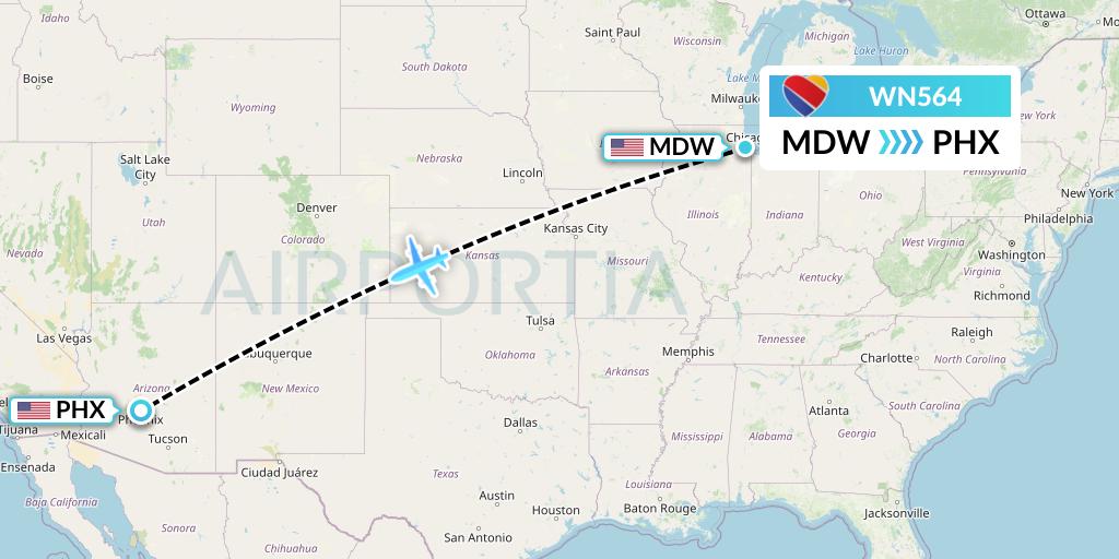 WN564 Southwest Airlines Flight Map: Chicago to Phoenix