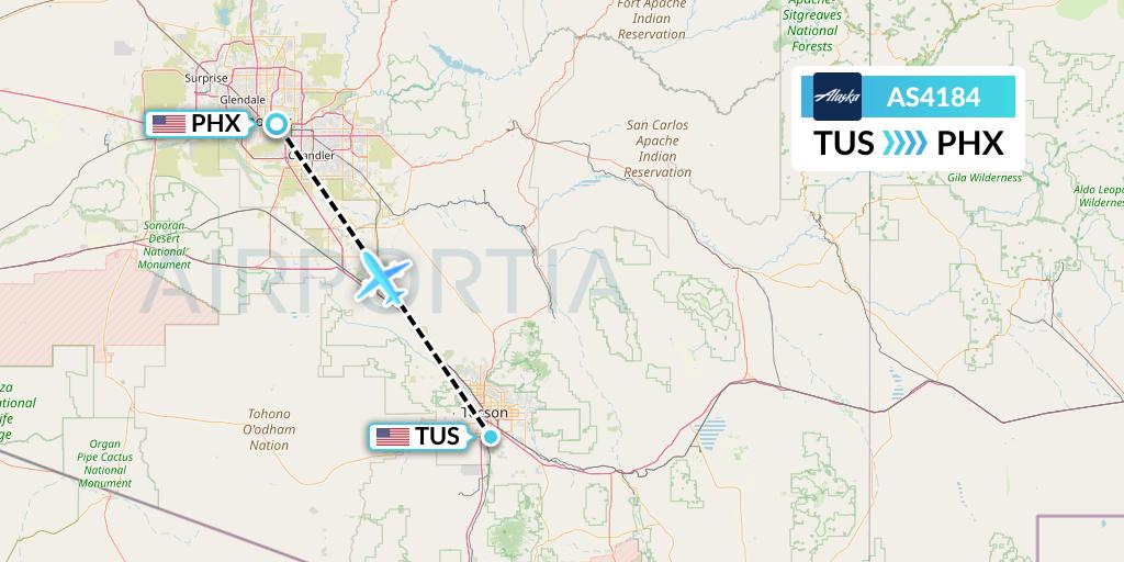 AS4184 Alaska Airlines Flight Map: Tucson to Phoenix
