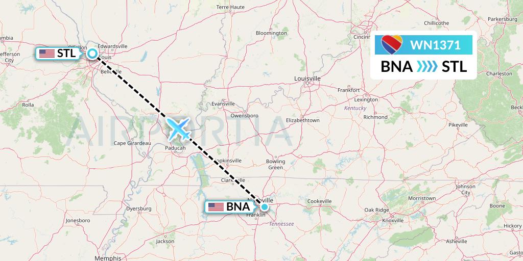 WN1371 Southwest Airlines Flight Map: Nashville to St. Louis