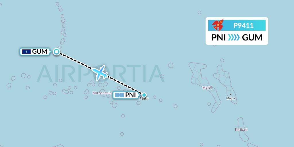P9411 Asia Pacific Airlines Flight Map: Pohnpei to Guam