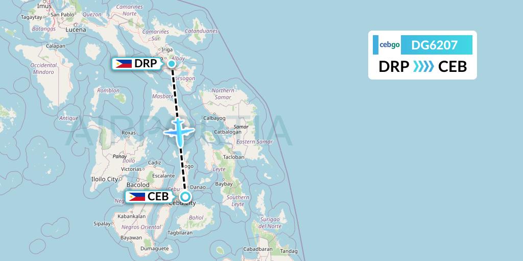 DG6207 Cebgo Flight Map: Legazpi to Cebu