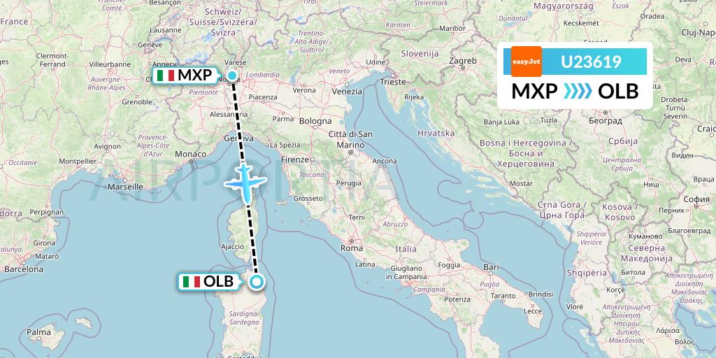 U23619 EasyJet Flight Map: Milan to Olbia