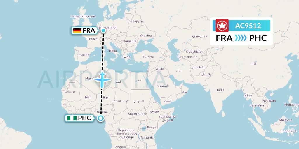 AC9512 Air Canada Flight Map: Frankfurt to Port Harcourt