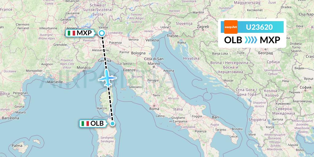U23620 EasyJet Flight Map: Olbia to Milan
