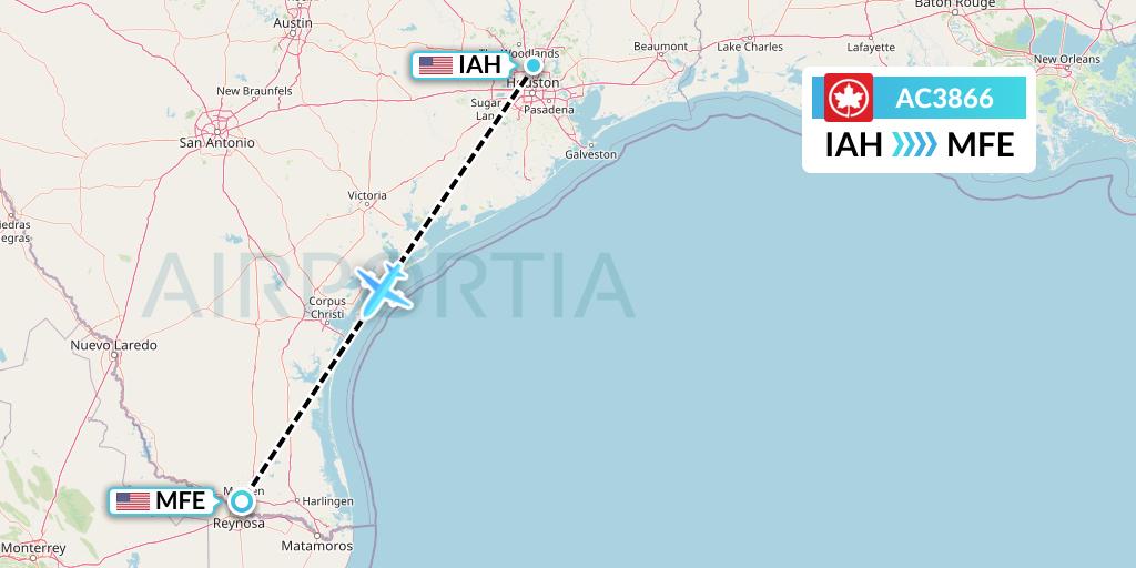 AC3866 Air Canada Flight Map: Houston to McAllen